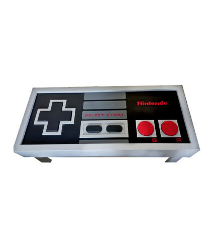 Mesa de centro gamer con forma de control de Nintendo